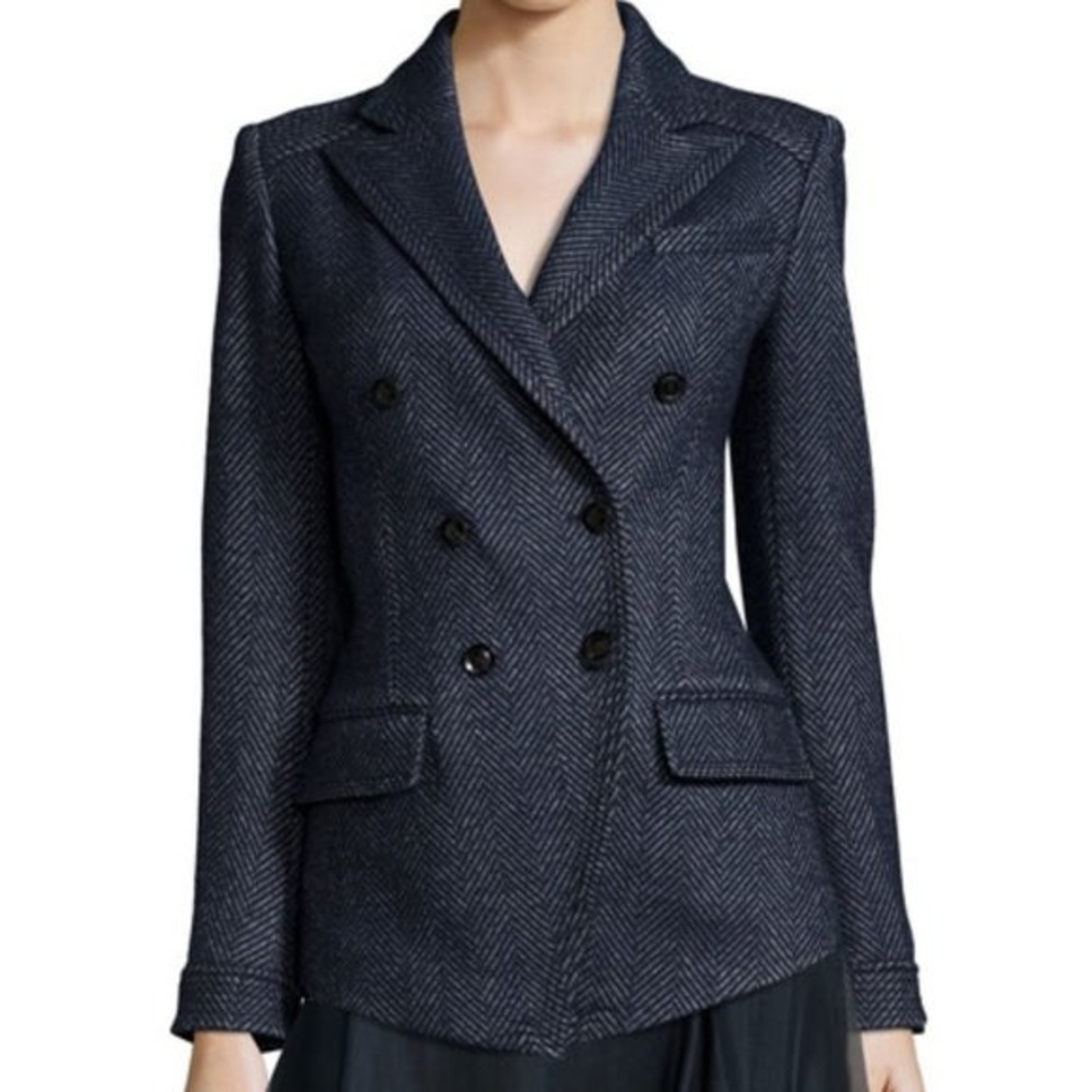 Marissa Webb Double-Breasted Navy Herringbone Jacket